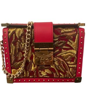 RARE Authentic MCM Red Gold Mitte Mini Brocade Crossbody Clutch Shoulder Bag